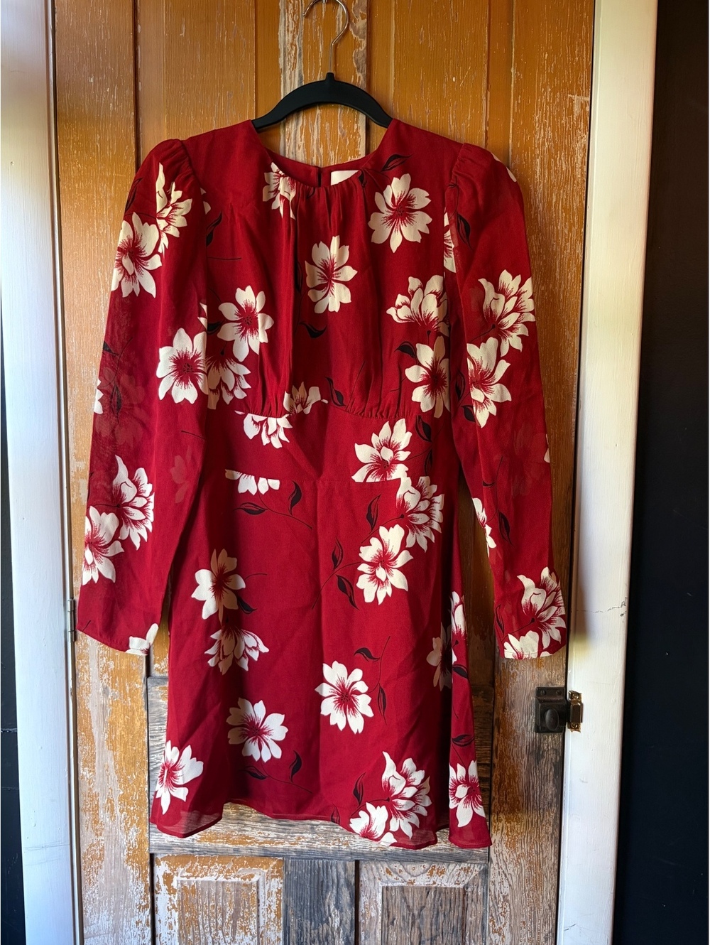 Reformation red floral long sleeve mini dress